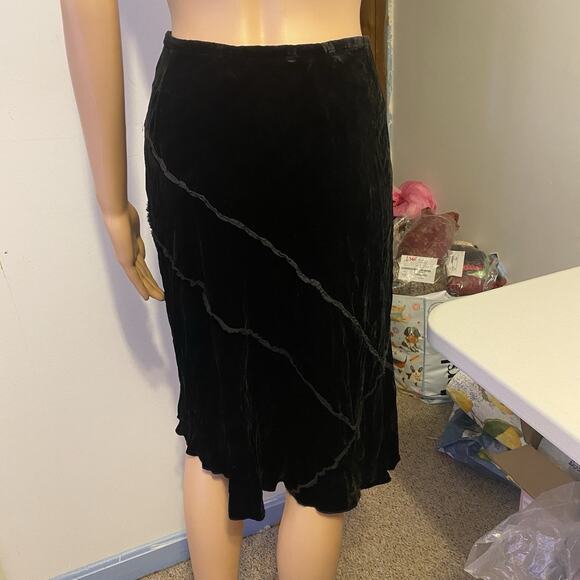 VTG J Jill Silk Rayon Crushed Velvet Skirt Women Sz 4 Black Ruffle Goth Grunge - Picture 8 of 9